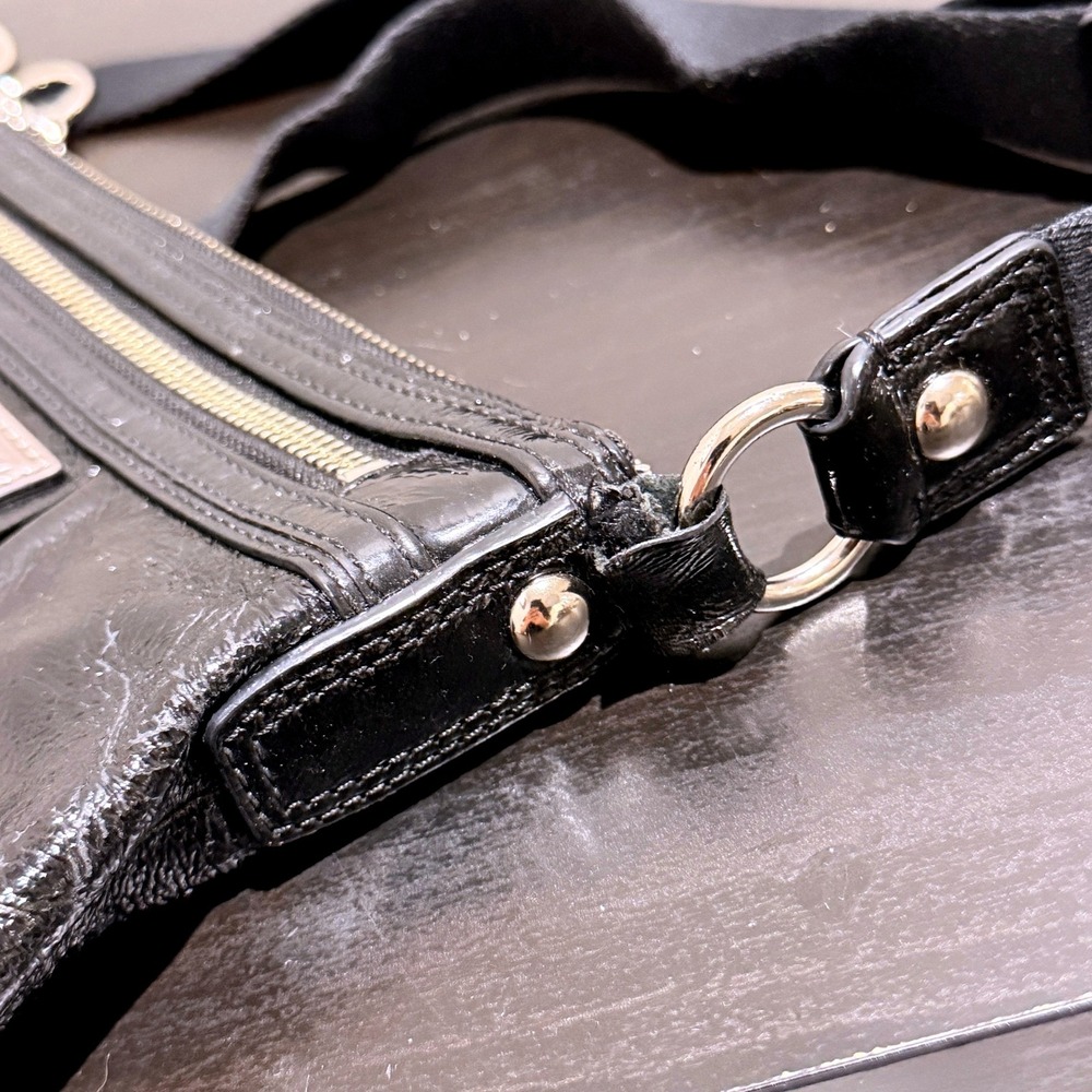 Coach Poppy Black Liquid Patent Leather Crossbody Bag Leopard Print Lining *READ - Picture 7 of 9